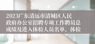 2023广东清远市清城区人民政府办公室招聘专项工作聘员总成绩及进入体检人员名单、体检有关事项公告