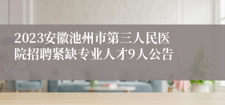 2023安徽池州市第三人民医院招聘紧缺专业人才9人公告