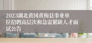 2023湖北黄冈黄梅县事业单位招聘高层次和急需紧缺人才面试公告 