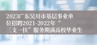 2023广东吴川市基层事业单位招聘2021-2022年“三支一扶”服务期满高校毕业生拟聘用人员名单公示