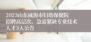 2023山东威海市妇幼保健院招聘高层次、急需紧缺专业技术人才3人公告