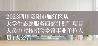 2023四川资阳市雁江区从“大学生志愿服务西部计划”项目人员中考核招聘乡镇事业单位人员1人公告