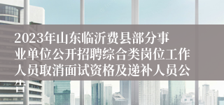 2023年山东临沂费县部分事业单位公开招聘综合类岗位工作人员取消面试资格及递补人员公告