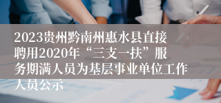2023贵州黔南州惠水县直接聘用2020年“三支一扶”服务期满人员为基层事业单位工作人员公示