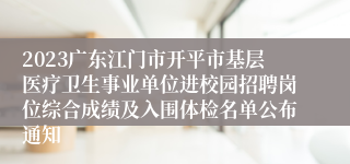 2023广东江门市开平市基层医疗卫生事业单位进校园招聘岗位综合成绩及入围体检名单公布通知