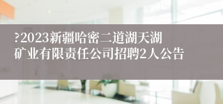 ?2023新疆哈密二道湖天湖矿业有限责任公司招聘2人公告