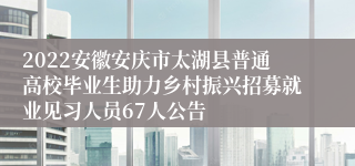 2022安徽安庆市太湖县普通高校毕业生助力乡村振兴招募就业见习人员67人公告