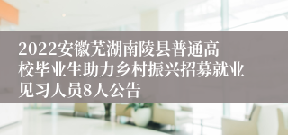 2022安徽芜湖南陵县普通高校毕业生助力乡村振兴招募就业见习人员8人公告