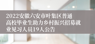 2022安徽六安市叶集区普通高校毕业生助力乡村振兴招募就业见习人员19人公告