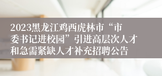 2023黑龙江鸡西虎林市“市委书记进校园”引进高层次人才和急需紧缺人才补充招聘公告