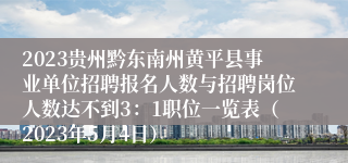2023贵州黔东南州黄平县事业单位招聘报名人数与招聘岗位人数达不到3：1职位一览表（2023年5月4日）