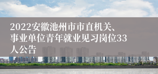 2022安徽池州市市直机关、事业单位青年就业见习岗位33人公告