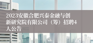 2023安徽合肥兴泰金融与创新研究院有限公司（筹）招聘4人公告