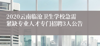 2020云南临沧卫生学校急需紧缺专业人才专门招聘3人公告