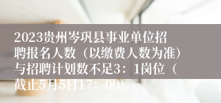 2023贵州岑巩县事业单位招聘报名人数（以缴费人数为准）与招聘计划数不足3：1岗位（截止5月5日17：00）
