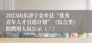 2023山东济宁金乡县“优秀青年人才引进计划”（综合类）拟聘用人员公示（三）