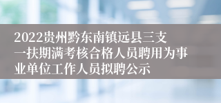 2022贵州黔东南镇远县三支一扶期满考核合格人员聘用为事业单位工作人员拟聘公示