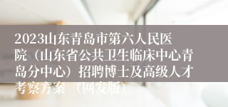 2023山东青岛市第六人民医院（山东省公共卫生临床中心青岛分中心）招聘博士及高级人才考察方案 （网发版）