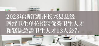 2023年浙江湖州长兴县县级医疗卫生单位招聘优秀卫生人才和紧缺急需卫生人才13人公告