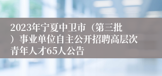 2023年宁夏中卫市（第三批）事业单位自主公开招聘高层次青年人才65人公告