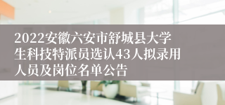 2022安徽六安市舒城县大学生科技特派员选认43人拟录用人员及岗位名单公告