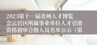 2023第十一届贵州人才博览会云岩区所属事业单位人才引进资格初审合格人员名单公示（第一批）