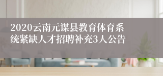 2020云南元谋县教育体育系统紧缺人才招聘补充3人公告