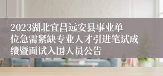 2023湖北宜昌远安县事业单位急需紧缺专业人才引进笔试成绩暨面试入围人员公告