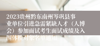 2023贵州黔东南州岑巩县事业单位引进急需紧缺人才（人博会）参加面试考生面试成绩及入围体检对象名单通知