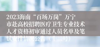 2023海南“百场万岗”万宁市赴高校招聘医疗卫生专业技术人才资格初审通过人员名单及笔试安排情况公告（十二号）