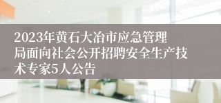 2023年黄石大冶市应急管理局面向社会公开招聘安全生产技术专家5人公告