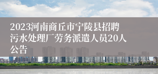 2023河南商丘市宁陵县招聘污水处理厂劳务派遣人员20人公告