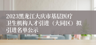 2023黑龙江大庆市基层医疗卫生机构人才引进（大同区）拟引进名单公示