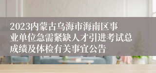 2023内蒙古乌海市海南区事业单位急需紧缺人才引进考试总成绩及体检有关事宜公告