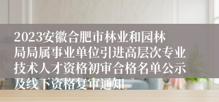 2023安徽合肥市林业和园林局局属事业单位引进高层次专业技术人才资格初审合格名单公示及线下资格复审通知