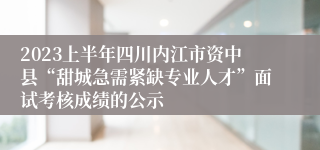 2023上半年四川内江市资中县“甜城急需紧缺专业人才”面试考核成绩的公示