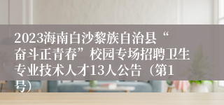 2023海南白沙黎族自治县“奋斗正青春”校园专场招聘卫生专业技术人才13人公告（第1号）