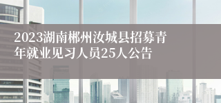 2023湖南郴州汝城县招募青年就业见习人员25人公告 