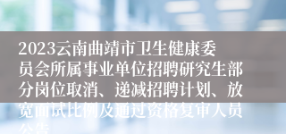 2023云南曲靖市卫生健康委员会所属事业单位招聘研究生部分岗位取消、递减招聘计划、放宽面试比例及通过资格复审人员公告