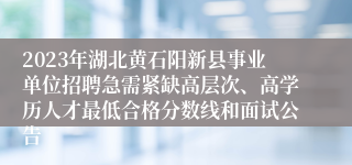 2023年湖北黄石阳新县事业单位招聘急需紧缺高层次、高学历人才最低合格分数线和面试公告