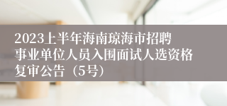 2023上半年海南琼海市招聘事业单位人员入围面试人选资格复审公告（5号）