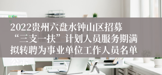 2022贵州六盘水钟山区招募“三支一扶”计划人员服务期满拟转聘为事业单位工作人员名单公示