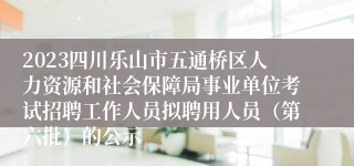 2023四川乐山市五通桥区人力资源和社会保障局事业单位考试招聘工作人员拟聘用人员（第六批）的公示