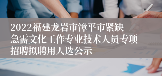 2022福建龙岩市漳平市紧缺急需文化工作专业技术人员专项招聘拟聘用人选公示