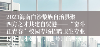 2023海南白沙黎族自治县聚四方之才共建自贸港――“奋斗正青春”校园专场招聘卫生专业技术人才公告（第1号）的补充公告