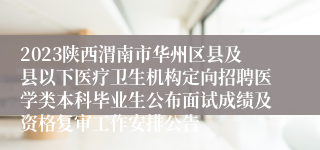 2023陕西渭南市华州区县及县以下医疗卫生机构定向招聘医学类本科毕业生公布面试成绩及资格复审工作安排公告