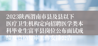 2023陕西渭南市县及县以下医疗卫生机构定向招聘医学类本科毕业生富平县岗位公布面试成绩及资格复审工作安排公告