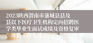 2023陕西渭南市蒲城县县及县以下医疗卫生机构定向招聘医学类毕业生面试成绩及资格复审、体检工作安排公告