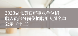 2023湖北黄石市事业单位招聘人员部分岗位拟聘用人员名单公示（十二）