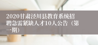 2020甘肃泾川县教育系统招聘急需紧缺人才10人公告（第一期）